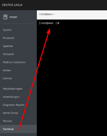 Terminal in der CentOS Web Console